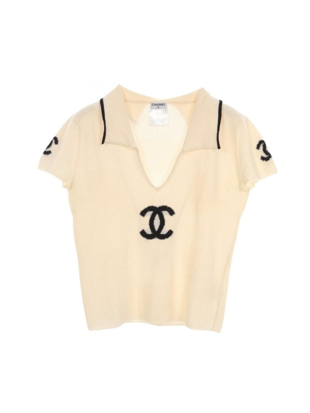 Chanel Knit 01C CC Logo Short Sleeve Cashmere Sweater